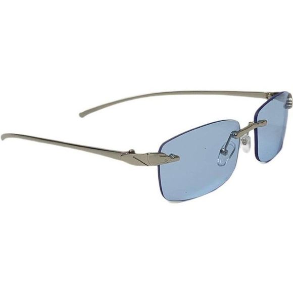 6124 | Blue Rimless Rectangle Sunglasses - Picture 2 of 5